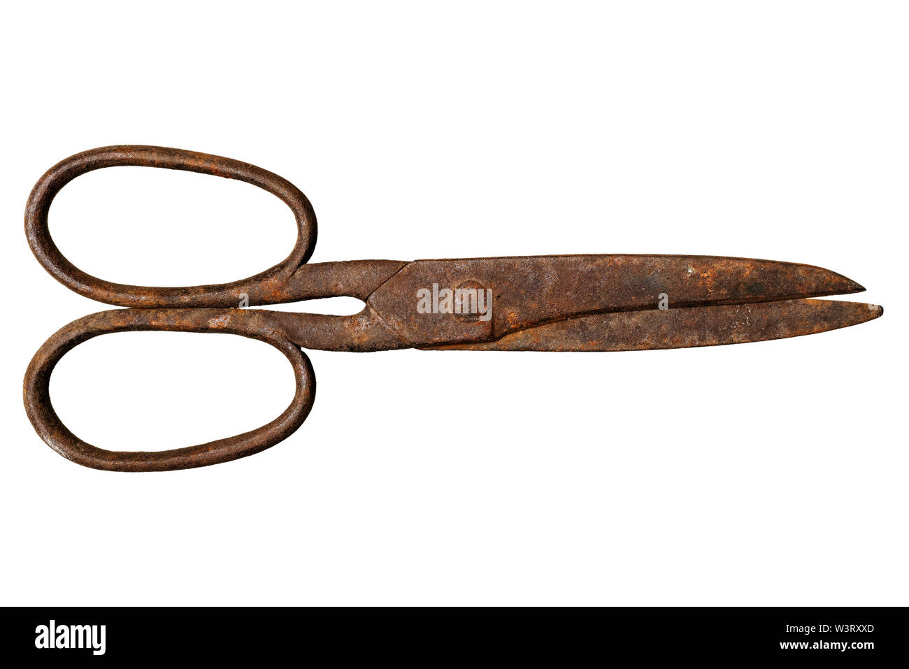 Isolated objects: very old rusty tailor`s scissors on white background Stock Photo